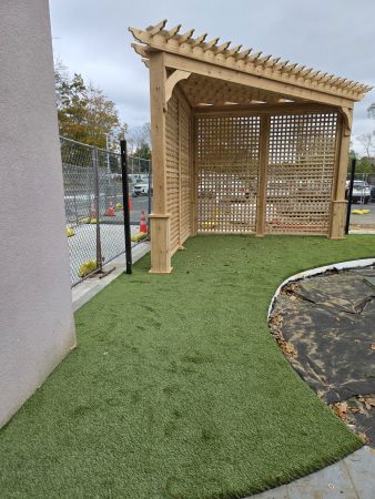 Pergola has been installed in the corner of the play area
